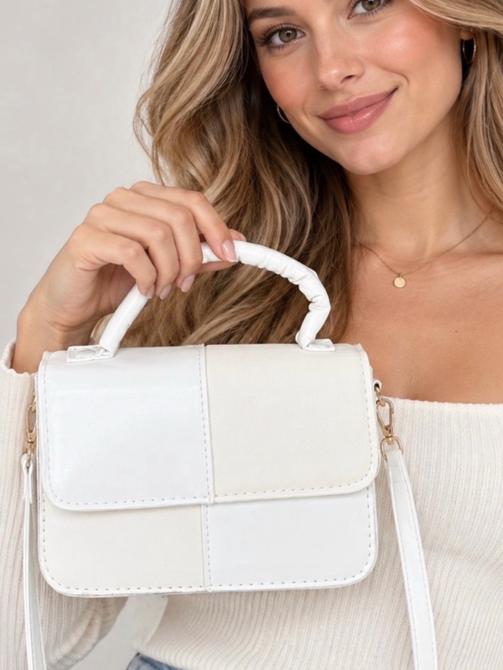 White Top-Handle Crossbody Bag.